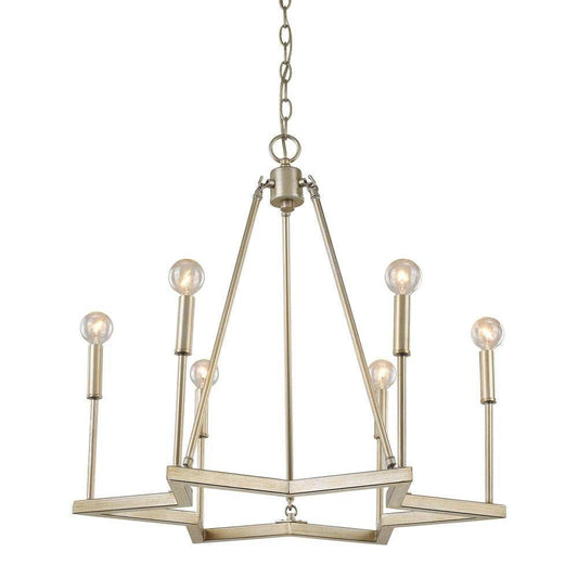Gold Candle Style Six Light Metal Dimmable Chandelier - Homeroots - Flyclothing LLC