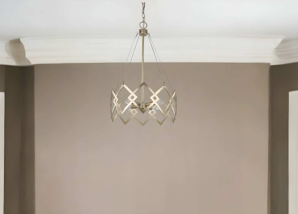 Nora 4-Light Washed Gold Drum Pendant With Abstract Open-Air Cage Shade - Homeroots - Flyclothing LLC