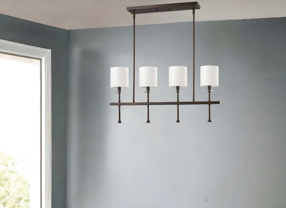 Kara 4-Light Oil-Rubbed Bronze Island Pendant With Fabric Shades And Crystal Bobeches - Homeroots - Flyclothing LLC