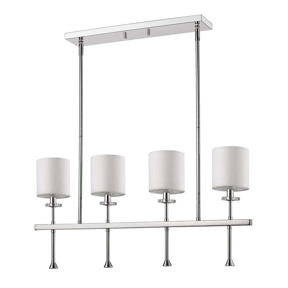 Kara 4-Light Polished Nickel Island Pendant With Fabric Shades And Crystal Bobeches - Homeroots - Flyclothing LLC