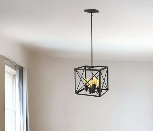 Brooklyn 4-Light Matte Black Pendant With Metal Framework Shade - Homeroots - Flyclothing LLC