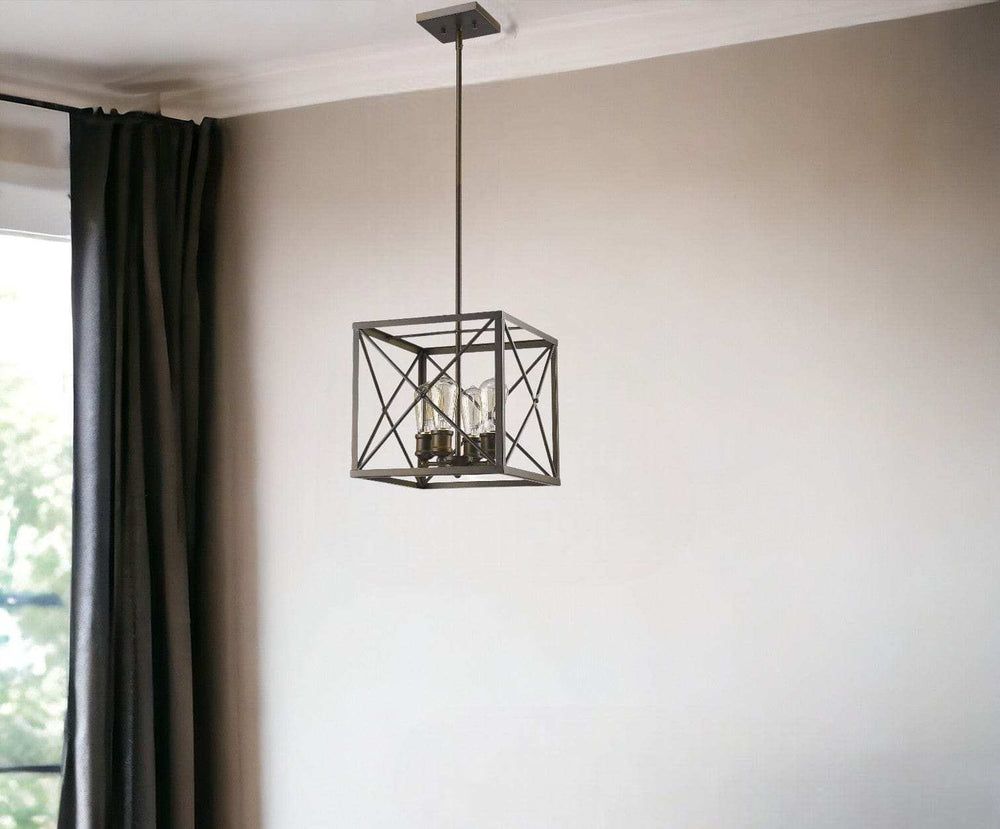 Brooklyn 4-Light Oil-Rubbed Bronze Pendant With Metal Framework Shade - Homeroots - Flyclothing LLC