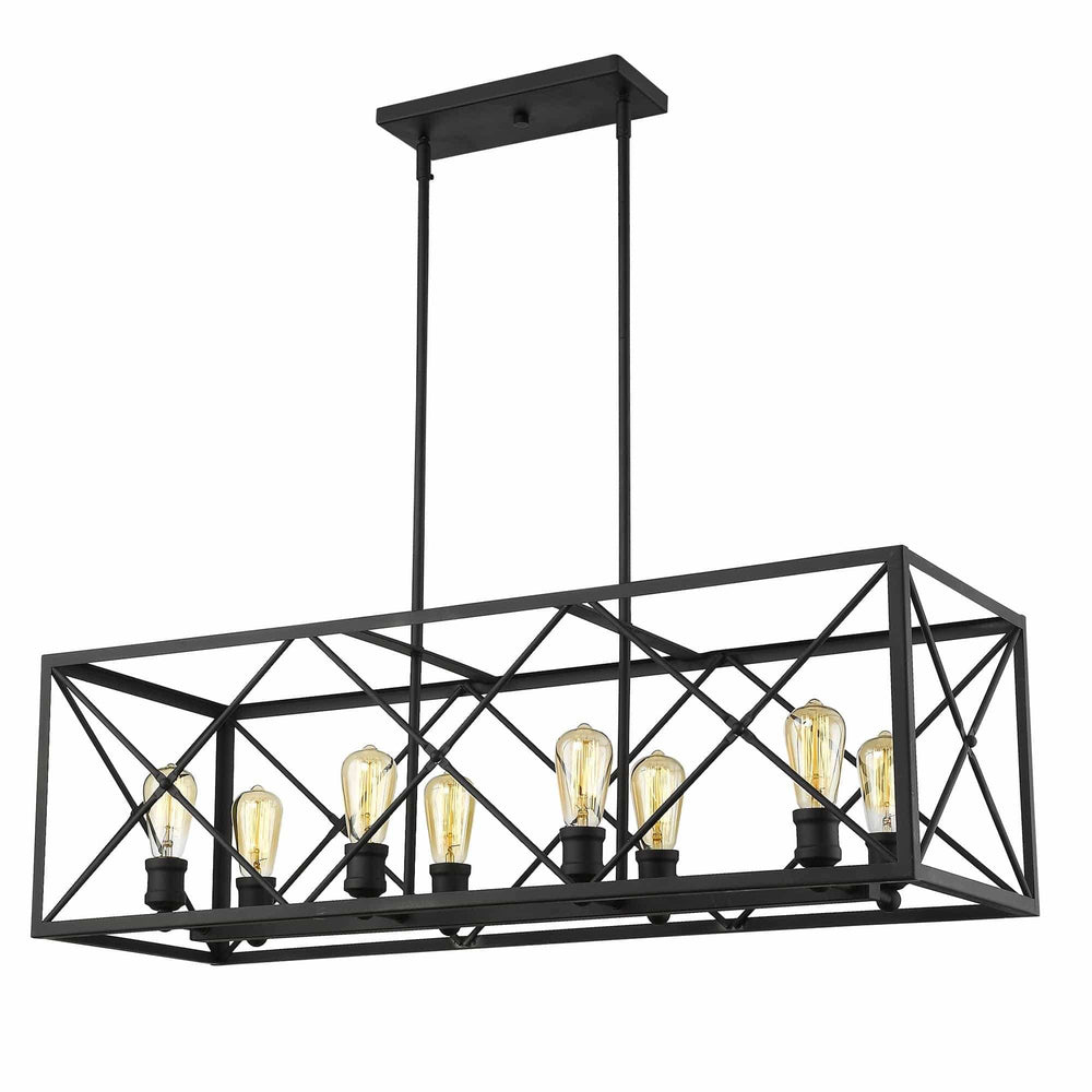 Brooklyn 8-Light Matte Black Island Pendant With Metal Framework Shade - Homeroots - Flyclothing LLC