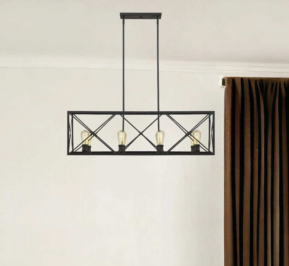 Brooklyn 8-Light Matte Black Island Pendant With Metal Framework Shade - Homeroots - Flyclothing LLC