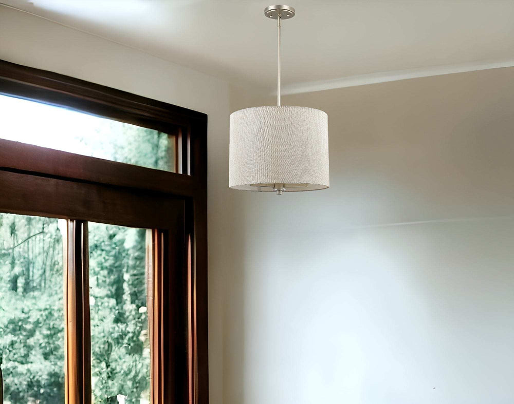 Daria 3-Light Washed Gold Pendant With Washed Gold And White Drum Shade - Homeroots - Flyclothing LLC