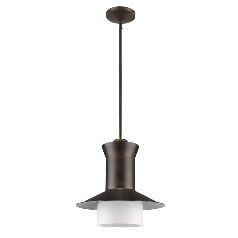 Greta 1-Light Oil-Rubbed Bronze Pendant With Gloss White Interior And Etched Glass Shade - Homeroots - Flyclothing LLC
