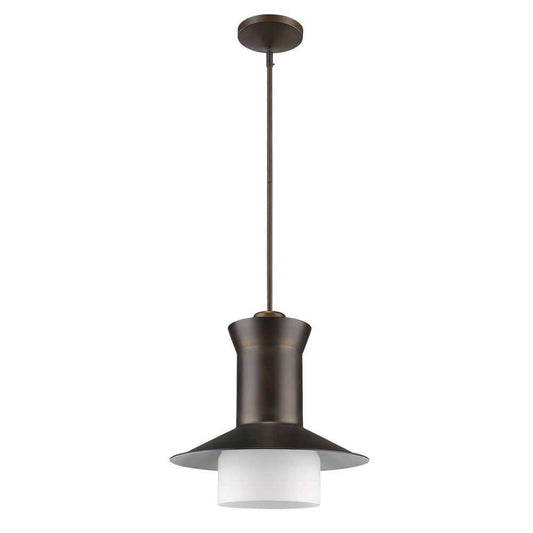 Greta 1-Light Oil-Rubbed Bronze Pendant With Gloss White Interior And Etched Glass Shade - Homeroots - Flyclothing LLC