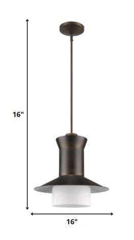 Greta 1-Light Oil-Rubbed Bronze Pendant With Gloss White Interior And Etched Glass Shade - Homeroots - Flyclothing LLC