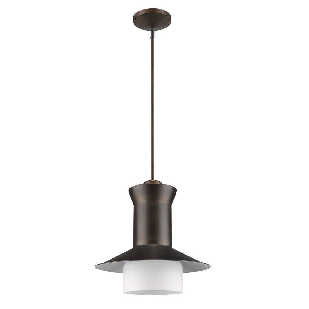 Greta 1-Light Oil-Rubbed Bronze Pendant With Gloss White Interior And Etched Glass Shade - Homeroots - Flyclothing LLC