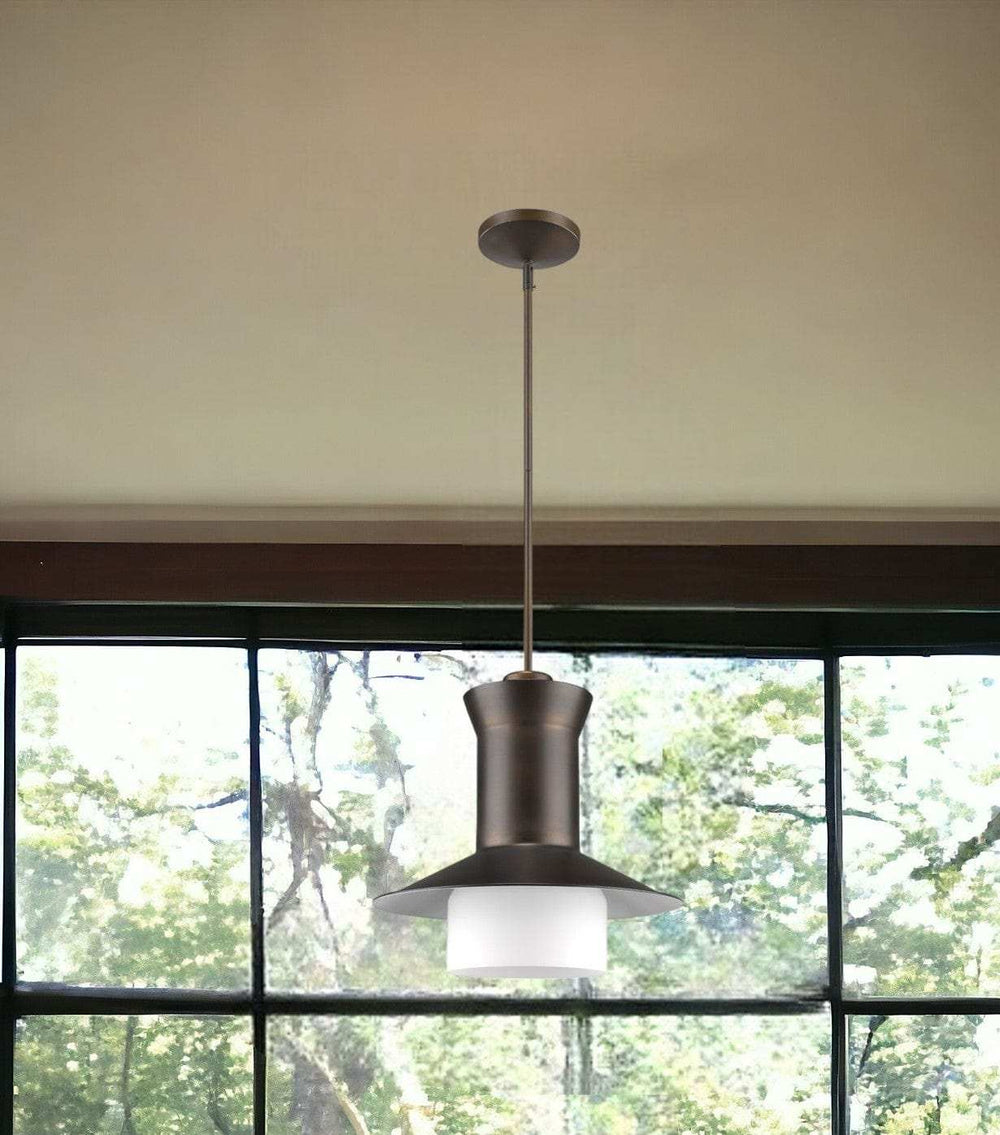 Greta 1-Light Oil-Rubbed Bronze Pendant With Gloss White Interior And Etched Glass Shade - Homeroots - Flyclothing LLC