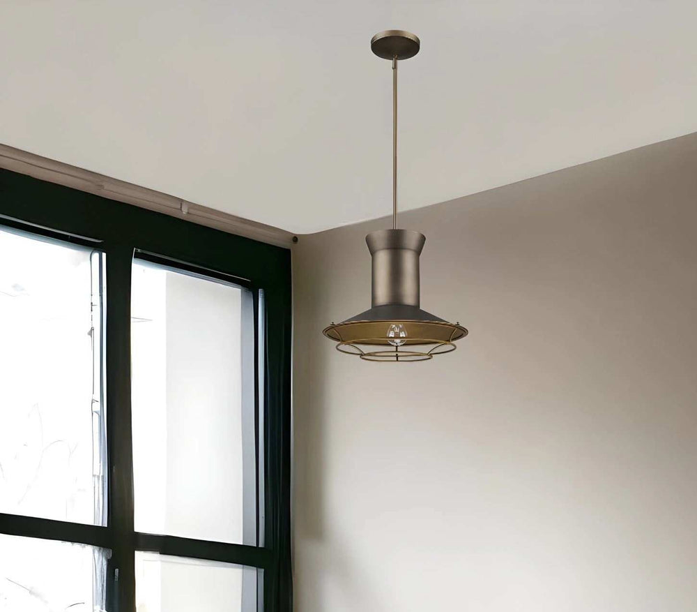 Newport 1-Light Tin Coated Pendant With Raw Brass Interior Shade And Louver - Homeroots - Flyclothing LLC