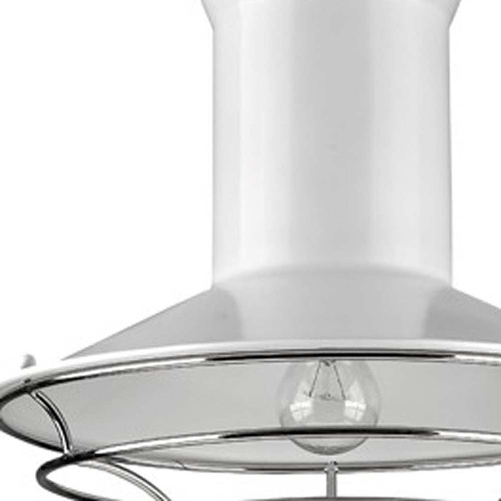 Newport 1-Light White Pendant With Polished Nickel Louver - Homeroots - Flyclothing LLC