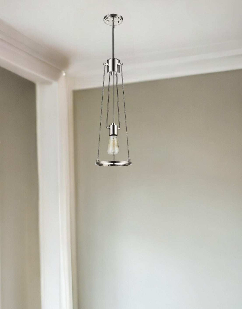 Jade 1-Light Polished Nickel Pendant With Vertical Structural Frames - Homeroots - Flyclothing LLC