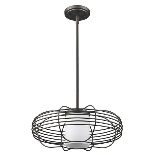 Loft 1-Light Oil-Rubbed Bronze Wire Globe Pendant With Etched Glass Interior Shade - Homeroots - Flyclothing LLC