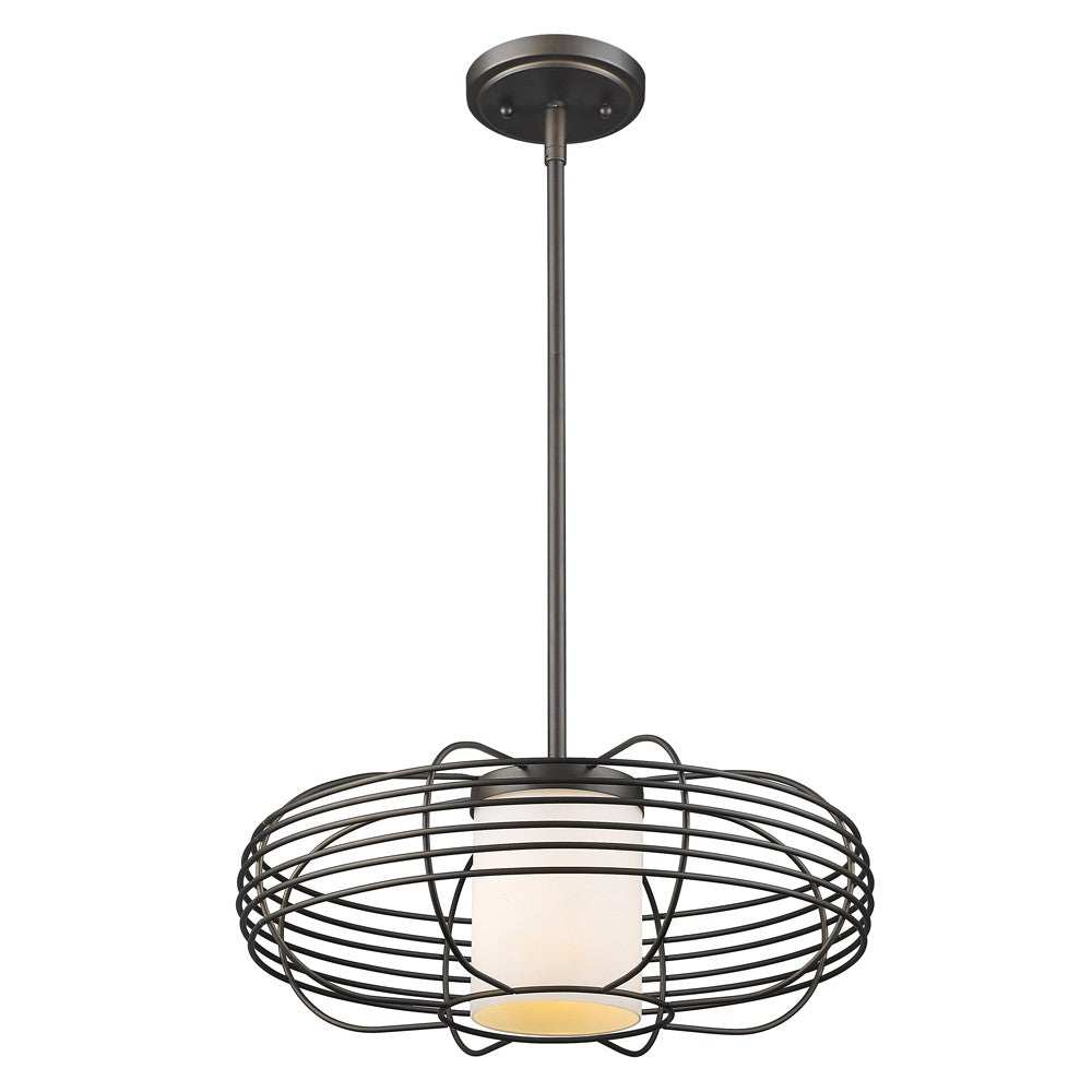 Loft 1-Light Oil-Rubbed Bronze Wire Globe Pendant With Etched Glass Interior Shade - Homeroots - Flyclothing LLC