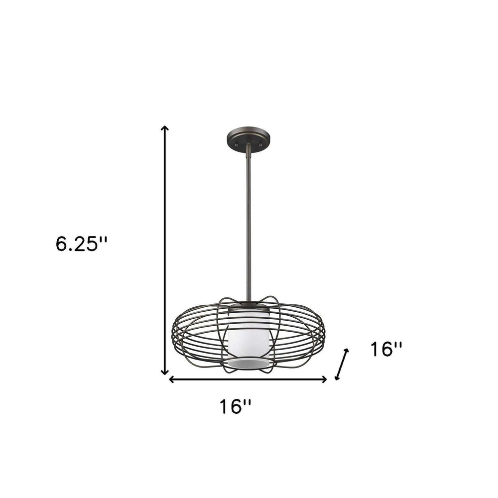 Loft 1-Light Oil-Rubbed Bronze Wire Globe Pendant With Etched Glass Interior Shade - Homeroots - Flyclothing LLC