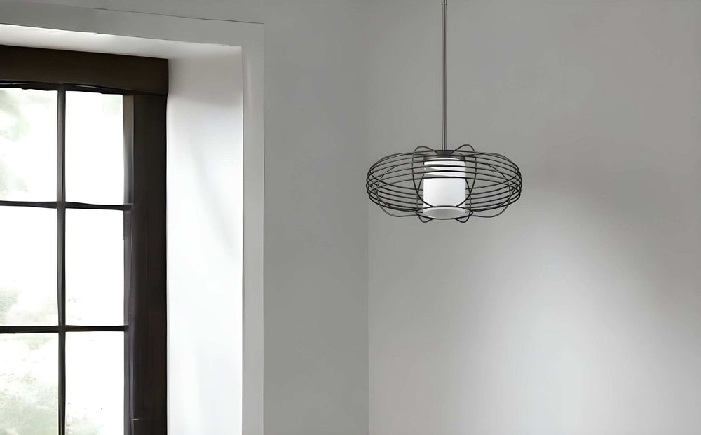 Loft 1-Light Oil-Rubbed Bronze Wire Globe Pendant With Etched Glass Interior Shade - Homeroots - Flyclothing LLC