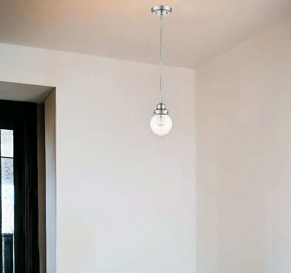 Silver Metal Hanging with Round Clear Glass Shade - Homeroots - Flyclothing LLC