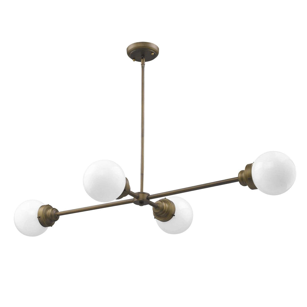 Portsmith 4-Light Raw Brass Island Pendant With White Globe Shades - Homeroots - Flyclothing LLC