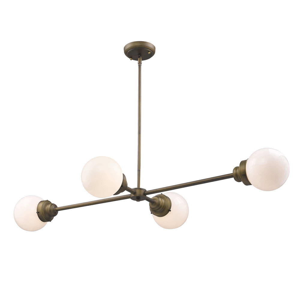 Portsmith 4-Light Raw Brass Island Pendant With White Globe Shades - Homeroots - Flyclothing LLC