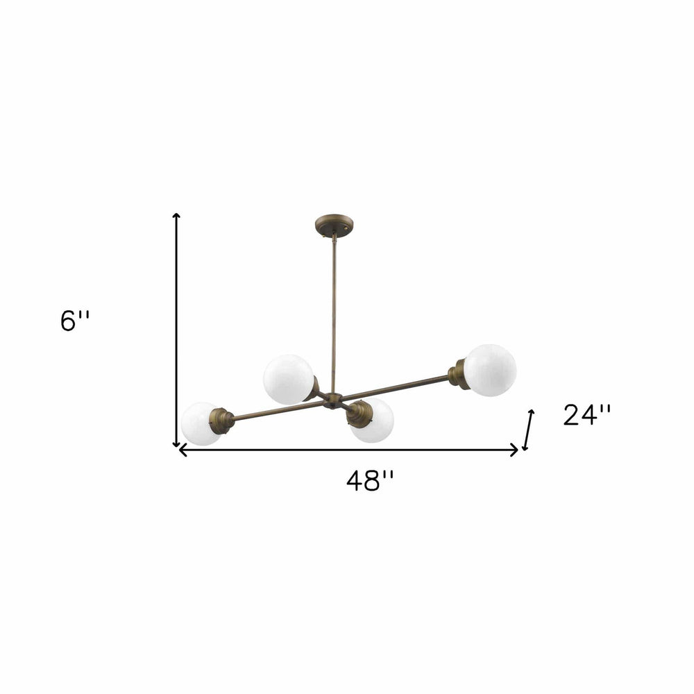 Portsmith 4-Light Raw Brass Island Pendant With White Globe Shades - Homeroots - Flyclothing LLC