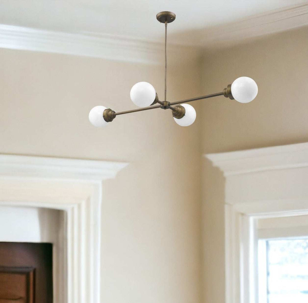 Portsmith 4-Light Raw Brass Island Pendant With White Globe Shades - Homeroots - Flyclothing LLC