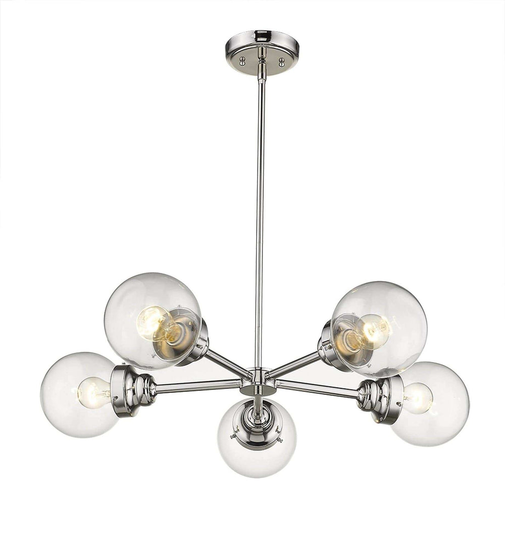 Silver Five Light Metal Dimmable Chandelier With Clear Shades - Homeroots - Flyclothing LLC