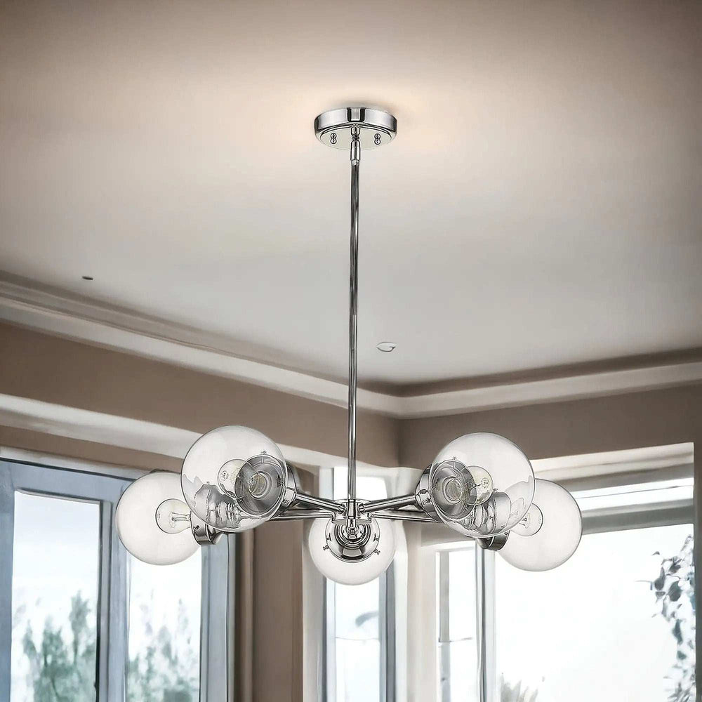 Silver Five Light Metal Dimmable Chandelier With Clear Shades - Homeroots - Flyclothing LLC