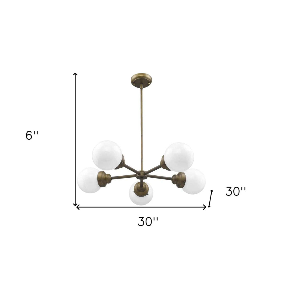 Bronze Five Light Metal Dimmable Chandelier With White Shades - Homeroots - Flyclothing LLC