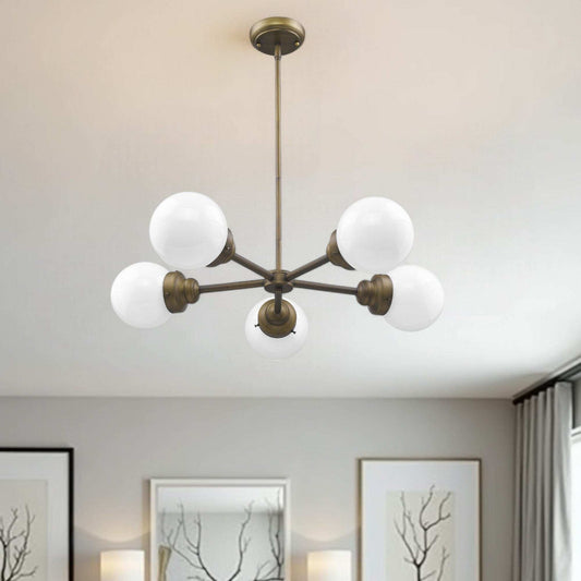 Bronze Five Light Metal Dimmable Chandelier With White Shades - Homeroots - Flyclothing LLC