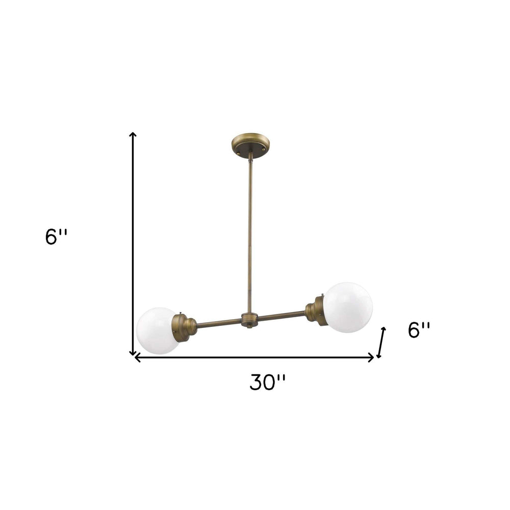 Portsmith 2-Light Raw Brass Island Pendant With White Globe Shades - Homeroots - Flyclothing LLC