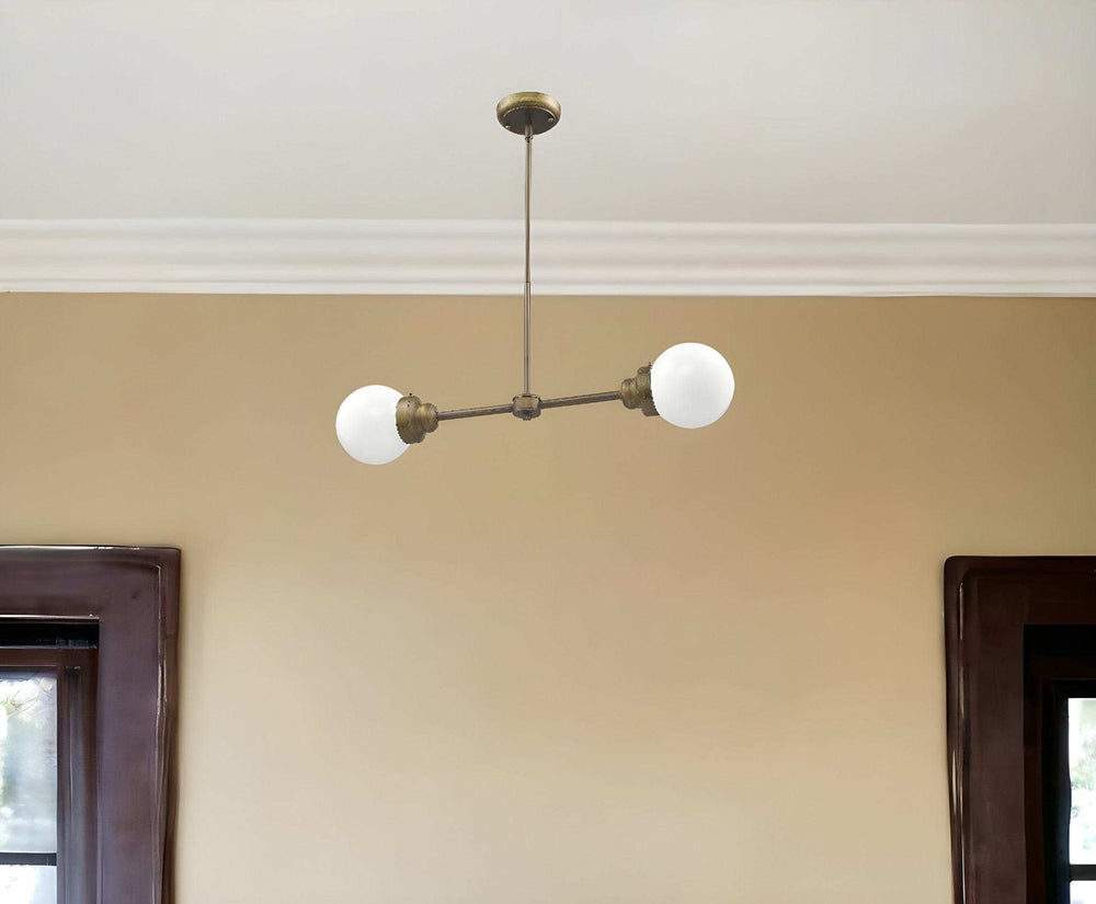 Portsmith 2-Light Raw Brass Island Pendant With White Globe Shades - Homeroots - Flyclothing LLC