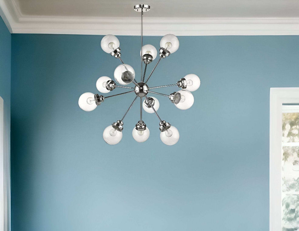 Silver Sputnik Twelve Light Metal Dimmable Chandelier With Clear Shades - Homeroots - Flyclothing LLC