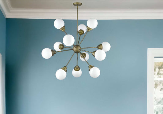 Bronze Sputnik Twelve Light Frosted Metal Dimmable Chandelier With Off White Shades - Homeroots - Flyclothing LLC