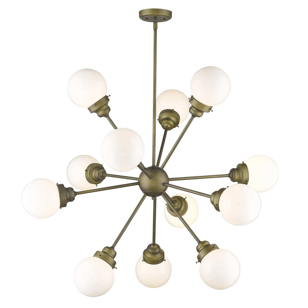 Bronze Sputnik Twelve Light Frosted Metal Dimmable Chandelier With Off White Shades - Homeroots - Flyclothing LLC