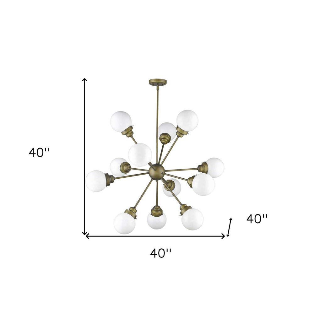 Bronze Sputnik Twelve Light Frosted Metal Dimmable Chandelier With Off White Shades - Homeroots - Flyclothing LLC