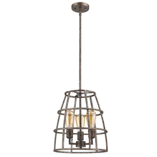 Rebarre 3-Light Antique Silver Drum Pendant With Open Cage Shade - Homeroots - Flyclothing LLC