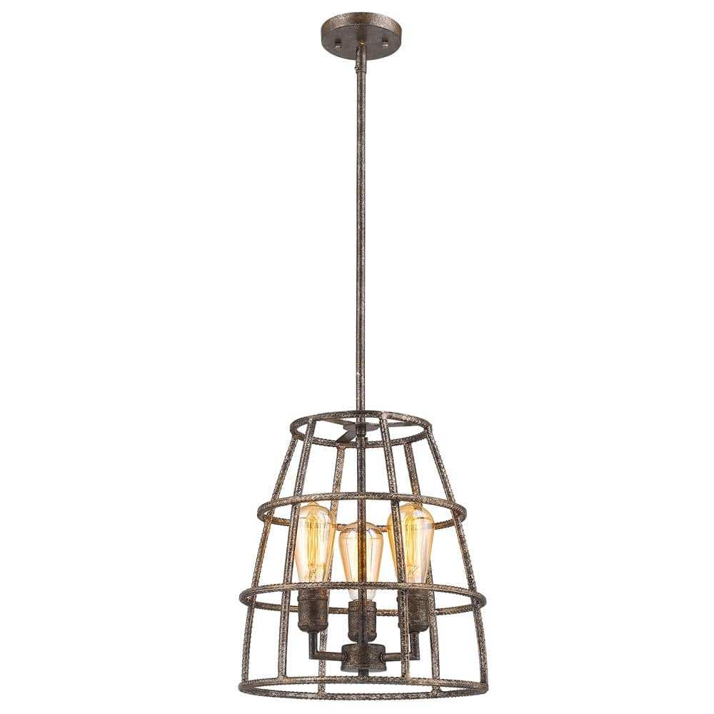 Rebarre 3-Light Antique Silver Drum Pendant With Open Cage Shade - Homeroots - Flyclothing LLC