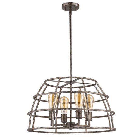 Rebarre 4-Light Antique Silver Drum Pendant With Open Cage Shade - Homeroots - Flyclothing LLC