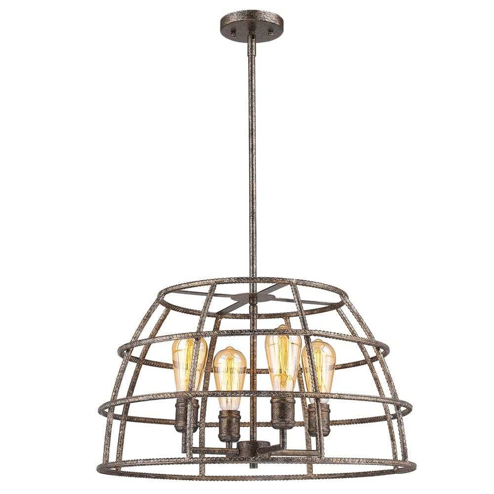 Rebarre 4-Light Antique Silver Drum Pendant With Open Cage Shade - Homeroots - Flyclothing LLC