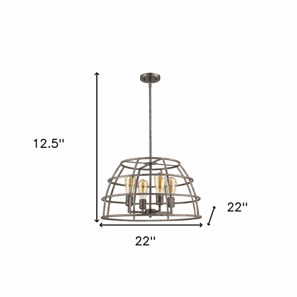 Rebarre 4-Light Antique Silver Drum Pendant With Open Cage Shade - Homeroots - Flyclothing LLC