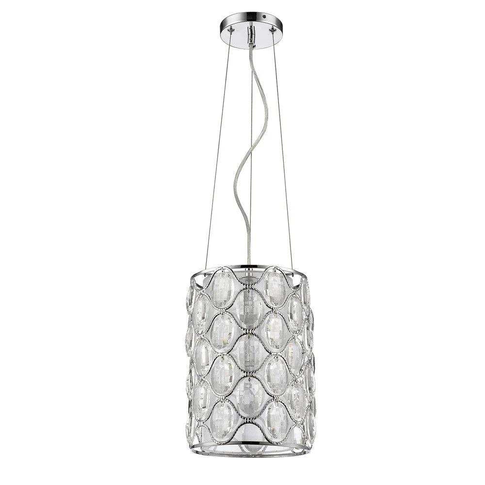 Isabella 1-Light Polished Nickel Drum Pendant With Crystal Accents - Homeroots - Flyclothing LLC