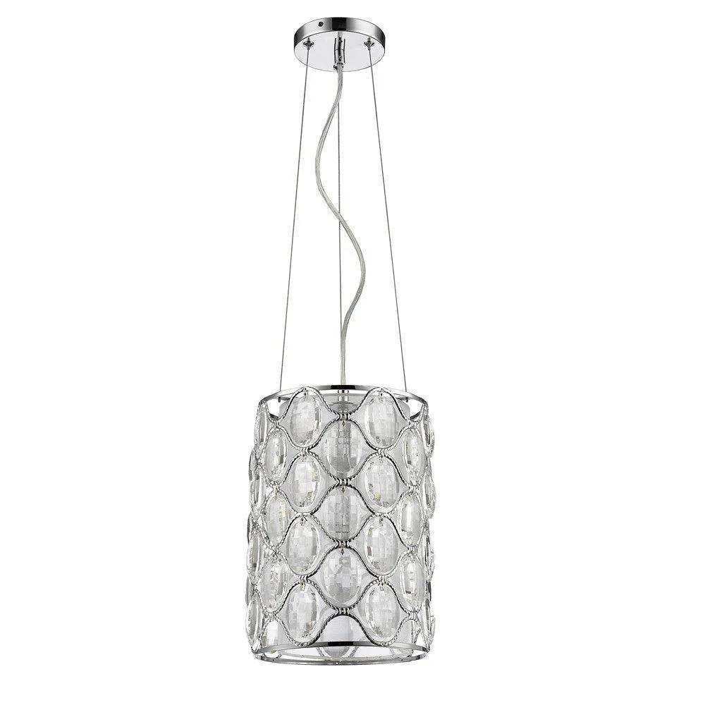 Isabella 1-Light Polished Nickel Drum Pendant With Crystal Accents - Homeroots - Flyclothing LLC