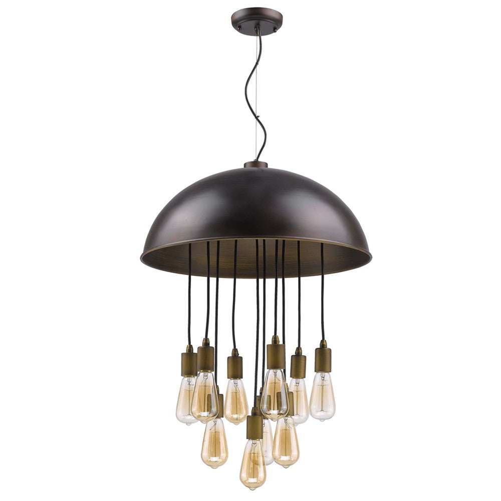 Keough 10-Light Oil-Rubbed Bronze Bowl Pendant With Raw Brass Sockets - Homeroots - Flyclothing LLC