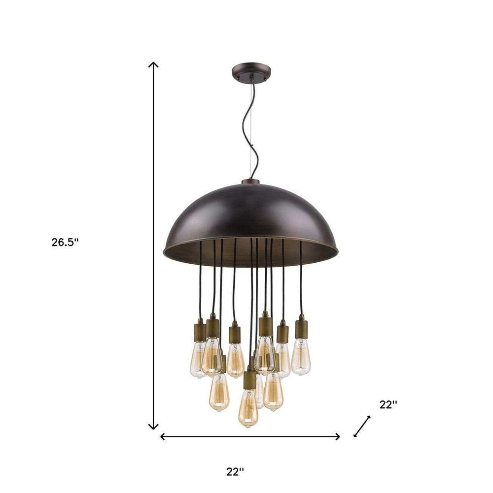 Keough 10-Light Oil-Rubbed Bronze Bowl Pendant With Raw Brass Sockets - Homeroots - Flyclothing LLC