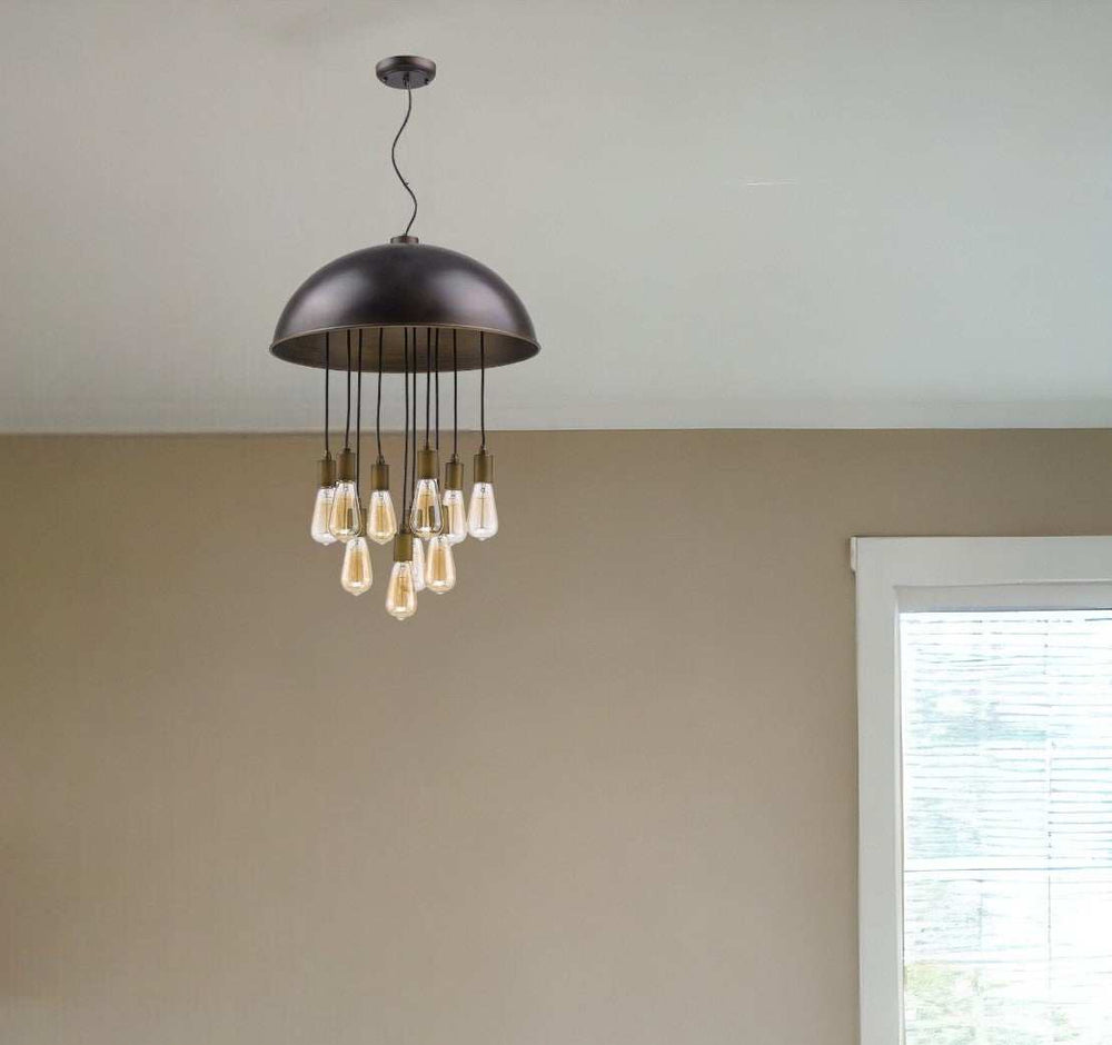 Keough 10-Light Oil-Rubbed Bronze Bowl Pendant With Raw Brass Sockets - Homeroots - Flyclothing LLC