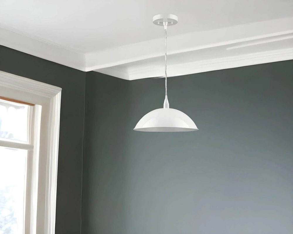 White Metal Hanging Light with Dome Shade - Homeroots - Flyclothing LLC