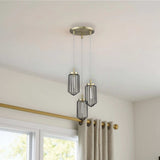 Gold Caged Three Light Metal Dimmable Chandelier With Black Shades - Homeroots - Flyclothing LLC