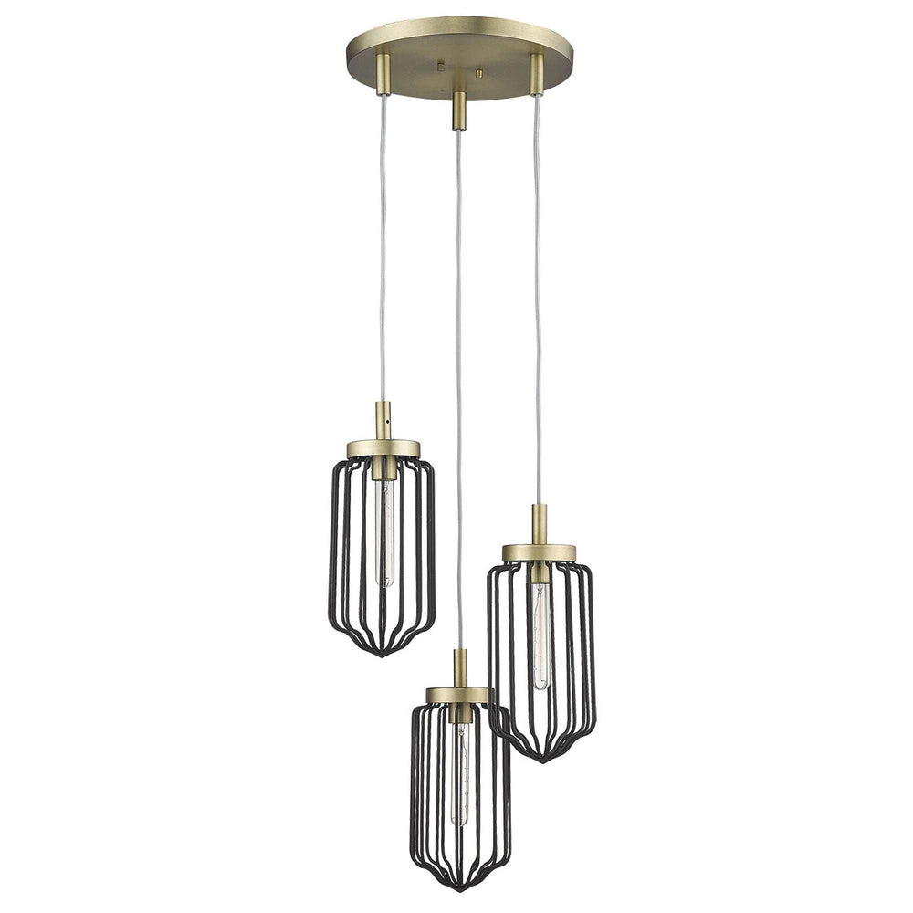 Gold Caged Three Light Metal Dimmable Chandelier With Black Shades - Homeroots - Flyclothing LLC