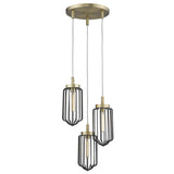 Gold Caged Three Light Metal Dimmable Chandelier With Black Shades - Homeroots - Flyclothing LLC